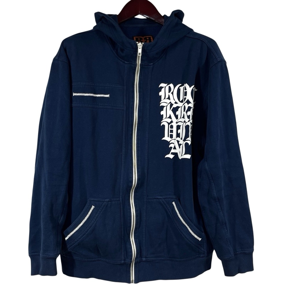 Rock & Republic Hoodie Mens XXL Navy Fullโ Zip Heavyweight Contrast Stitch Logo